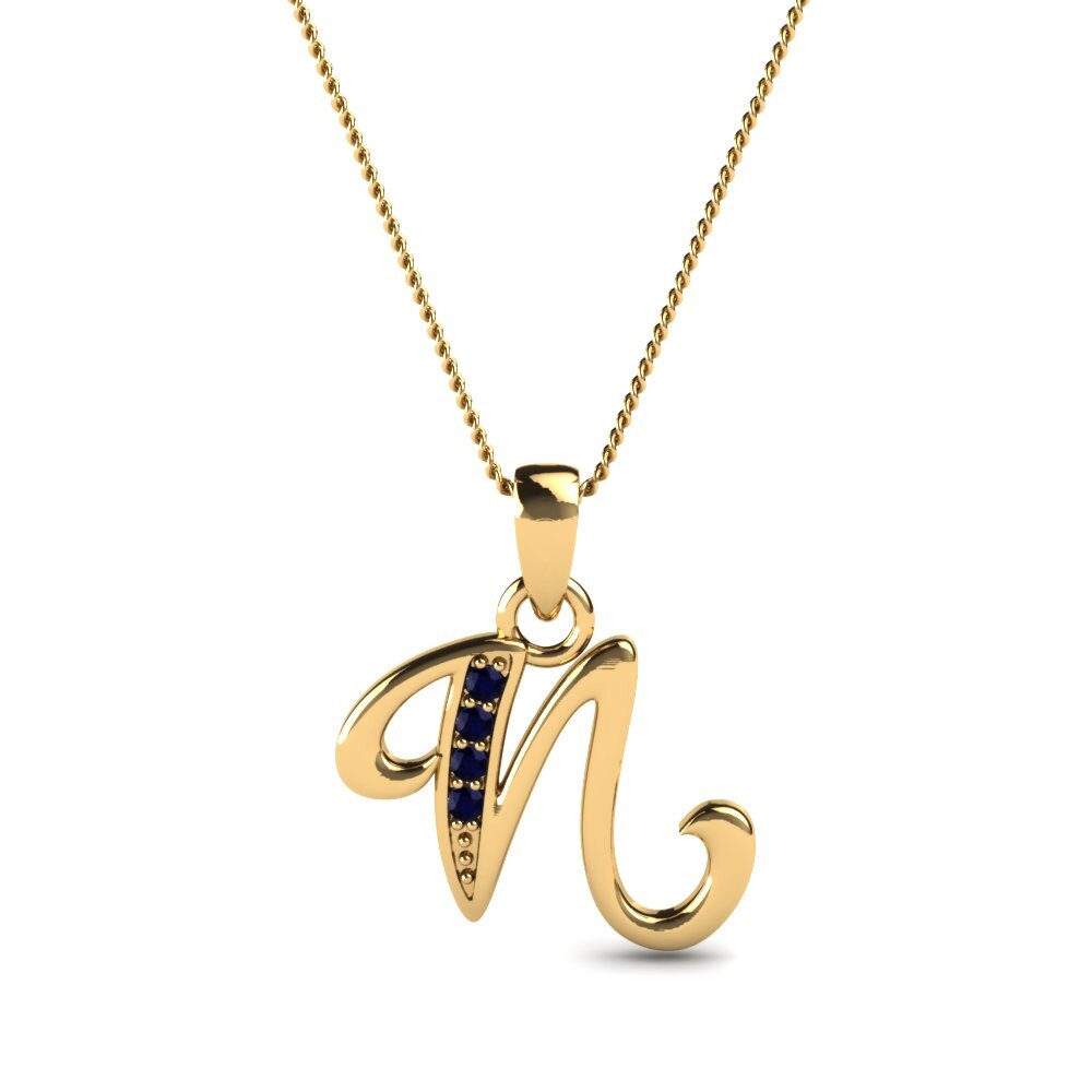 Rund Dunkelblauer Zirkonia Initials Anhänger N