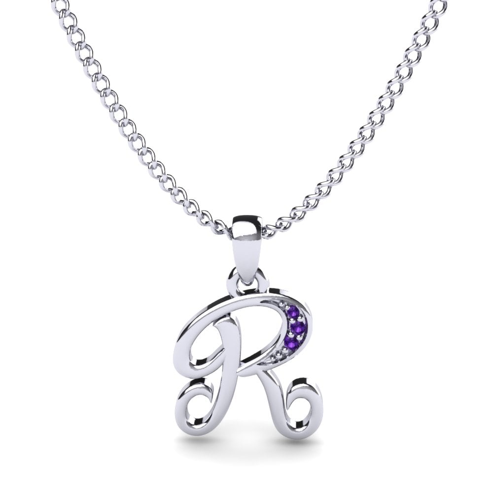 Rund Amethyst Initials Anhänger R