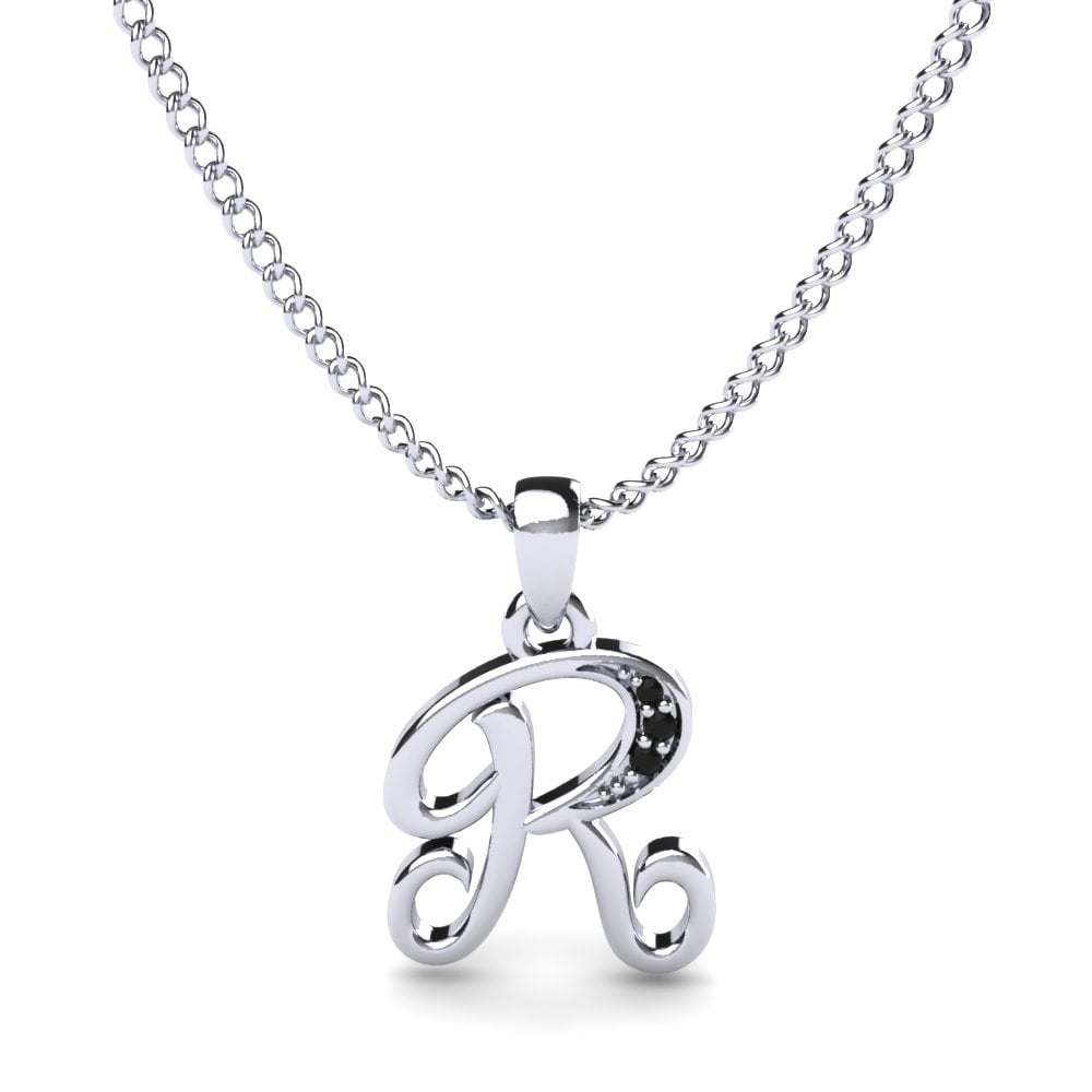 Rund Schwarzer Diamant Initials Anhänger R