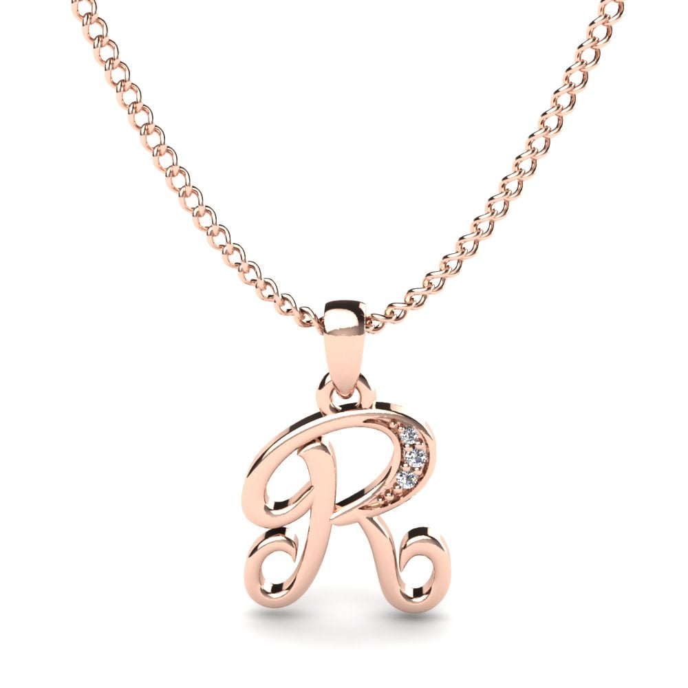 14k Oro Rosa Redondo Initials Colgante R