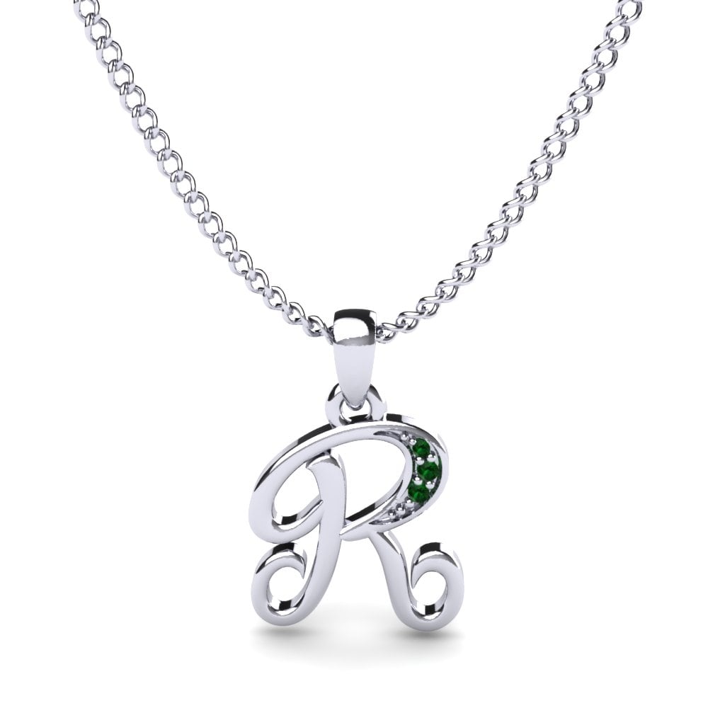 Rund Grüner Zirkonia Initials Anhänger R