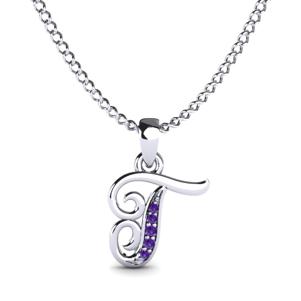 Rund Amethyst Initials Anhänger T