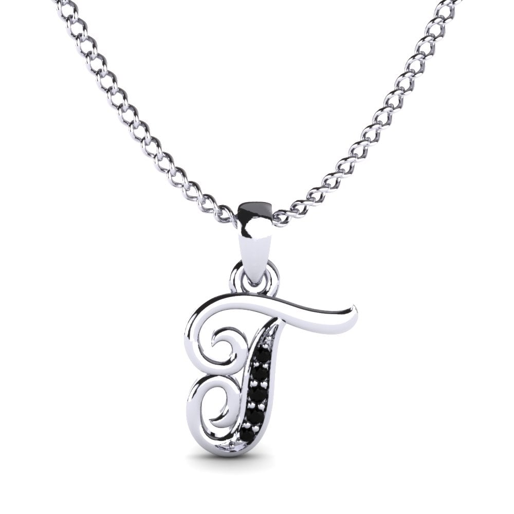 Rund Schwarzer Onyx Initials Anhänger T