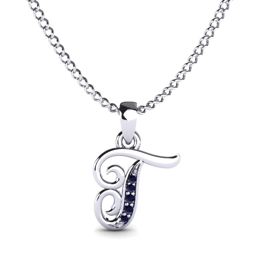 Rund Saphir Initials Anhänger T