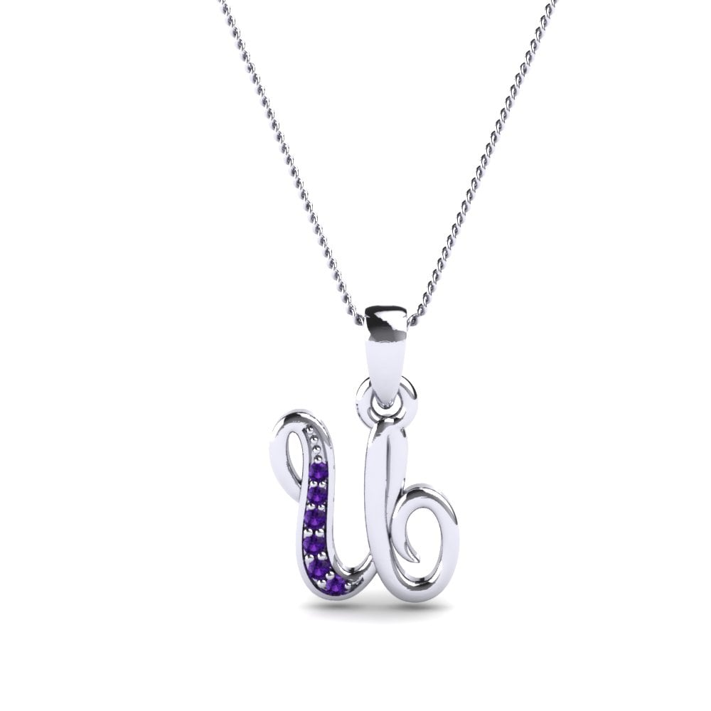 Rund Amethyst Initials Anhänger U