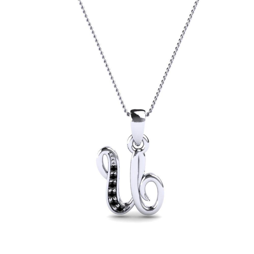 Rund Schwarzer Onyx Initials Anhänger U