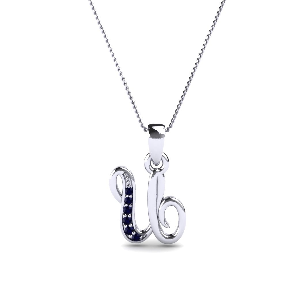 Rund Dunkelblauer Zirkonia Initials Anhänger U