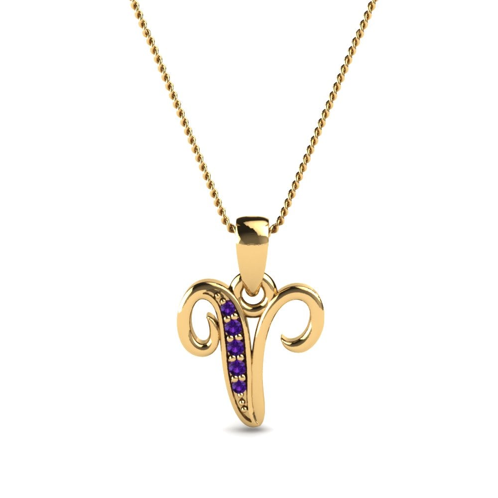 Rund Amethyst Initials Anhänger V