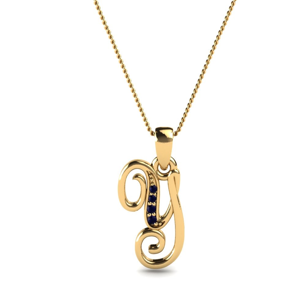 Gelbgold 585 Saphir Initials Anhänger Y