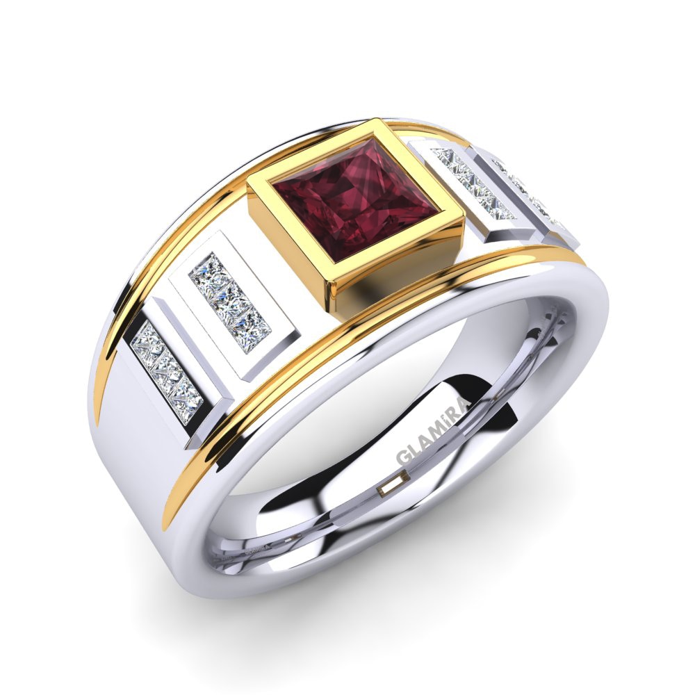 18ct White & Yellow Gold Garnet Men's Ring Norberto