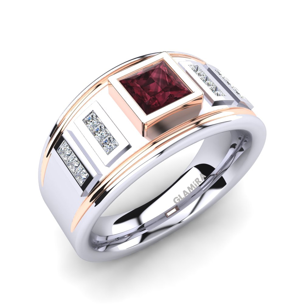 14ct White & Rose Gold Garnet Men's Ring Norberto