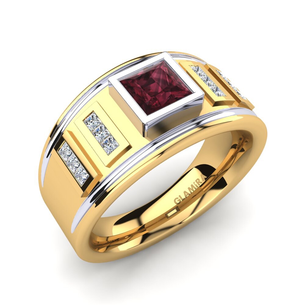 9ct Yellow / White Gold Garnet Men's Ring Norberto