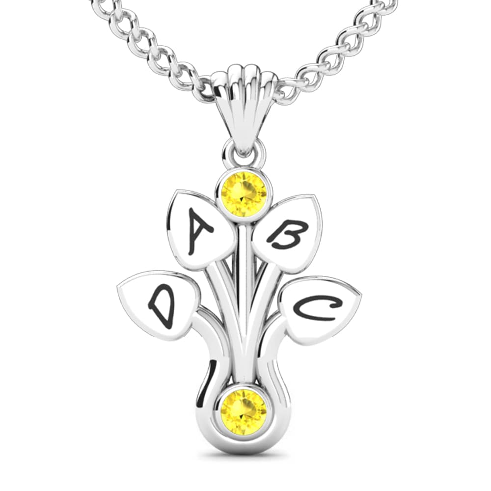 14k Oro Blanco Zafiro amarillo Colgante de Mujer Araxie
