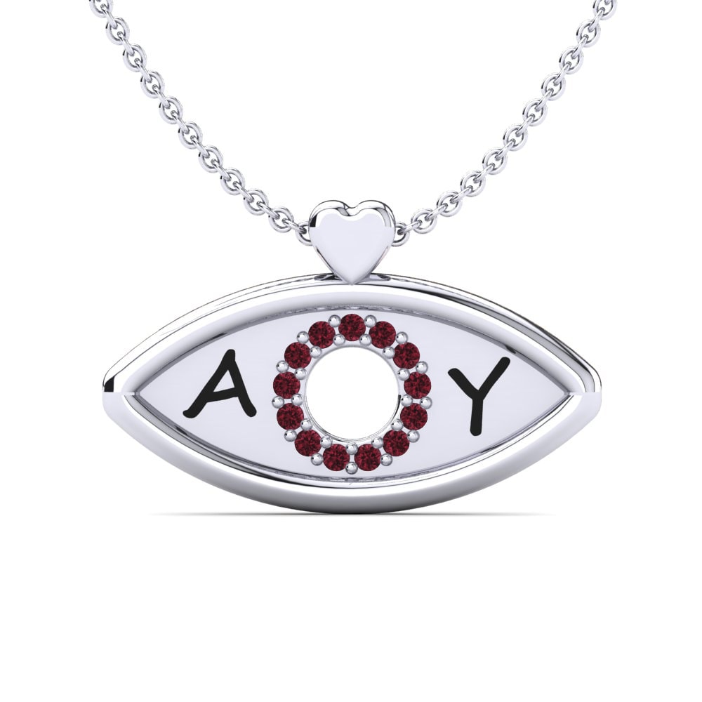 14k Oro Blanco & Rosa Granate Collar de Mujer Dairine