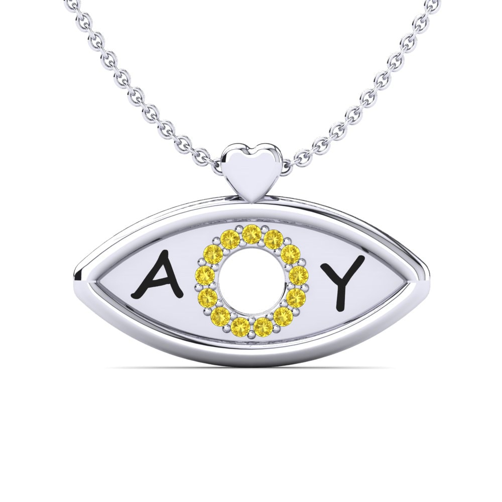 14k Oro Blanco Zafiro amarillo Collar de Mujer Dairine
