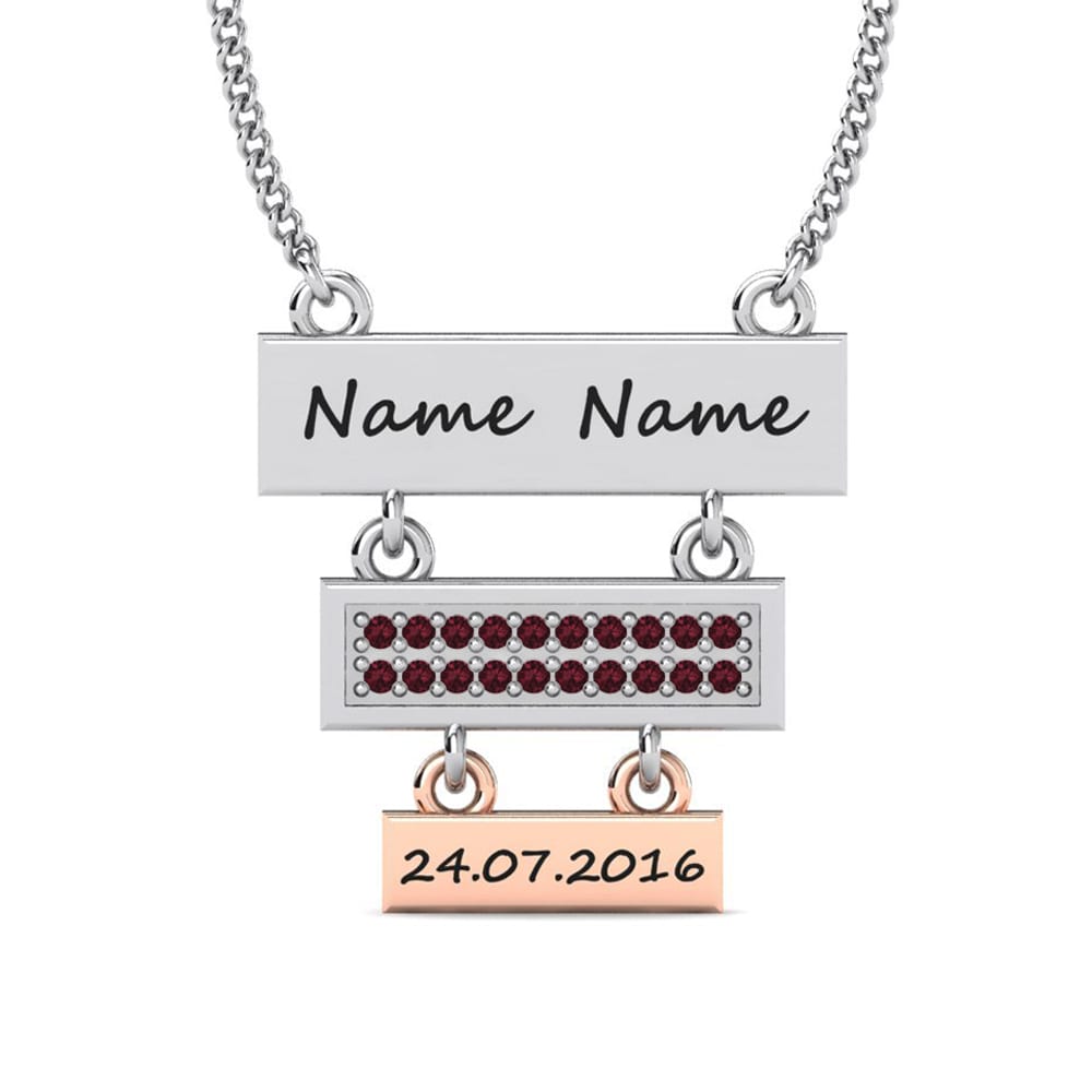 14k Oro Blanco & Rosa Granate Collar de Mujer Joart