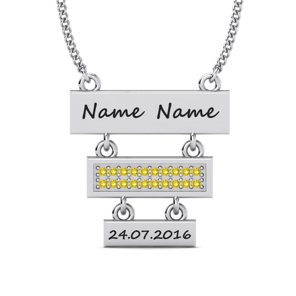 14k Oro Blanco Zafiro amarillo Collar de Mujer Joart
