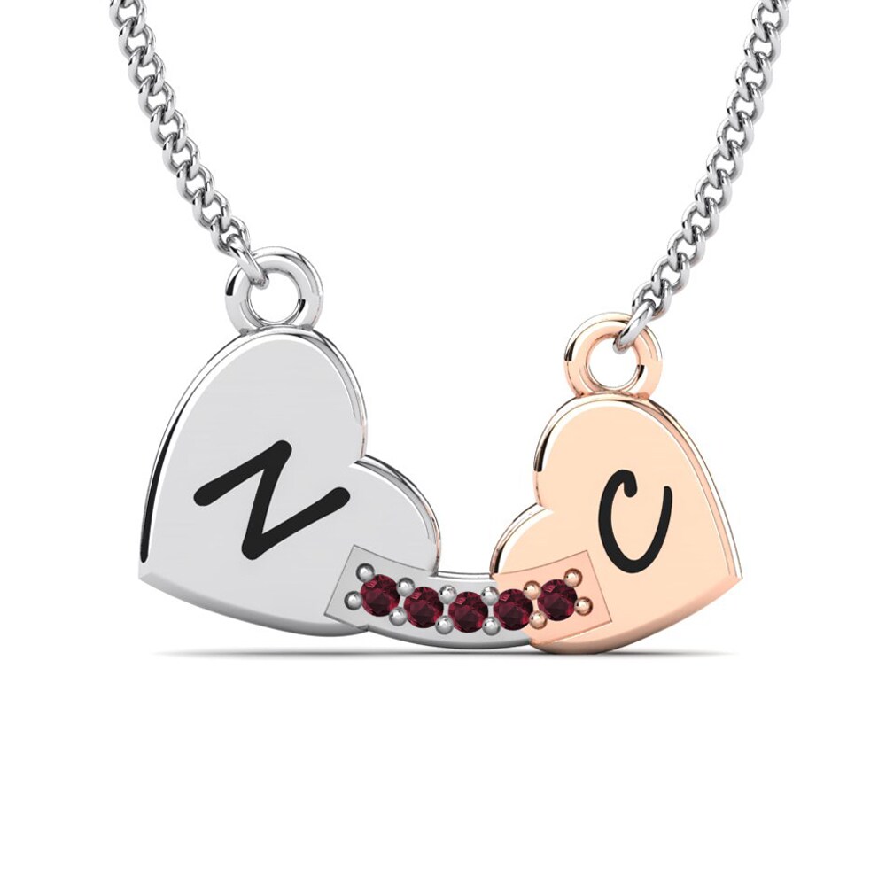 14k Oro Blanco & Rosa Granate Collar de Mujer Lacina