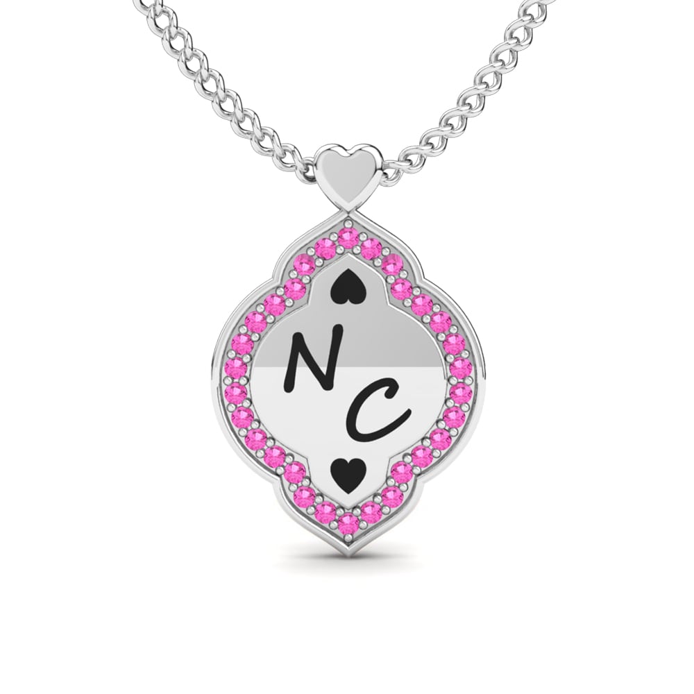14k Oro Blanco Turmalina rosa Collar de Mujer Leslie