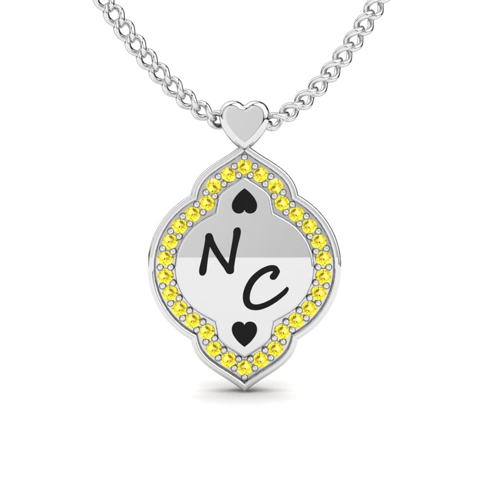 14k Oro Blanco Zafiro amarillo Collar de Mujer Leslie