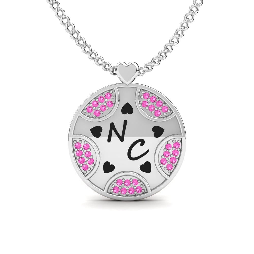 14k Oro Blanco Turmalina rosa Collar de Mujer Levyna