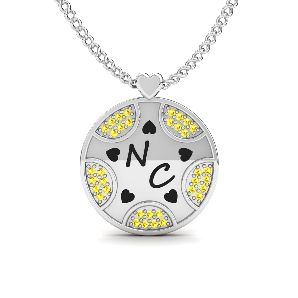 14k Oro Blanco Zafiro amarillo Collar de Mujer Levyna