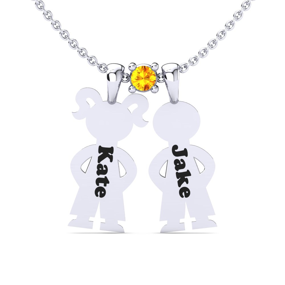 14k Oro Blanco Citrino Colgante de Mujer Ostria