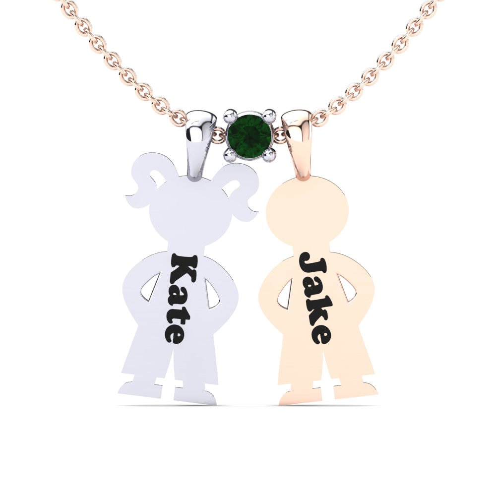 14ct Rose & White Gold Emerald Women's Pendant Ostria