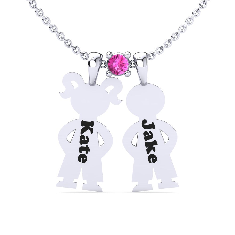 14k Oro Blanco Turmalina rosa Colgante de Mujer Ostria