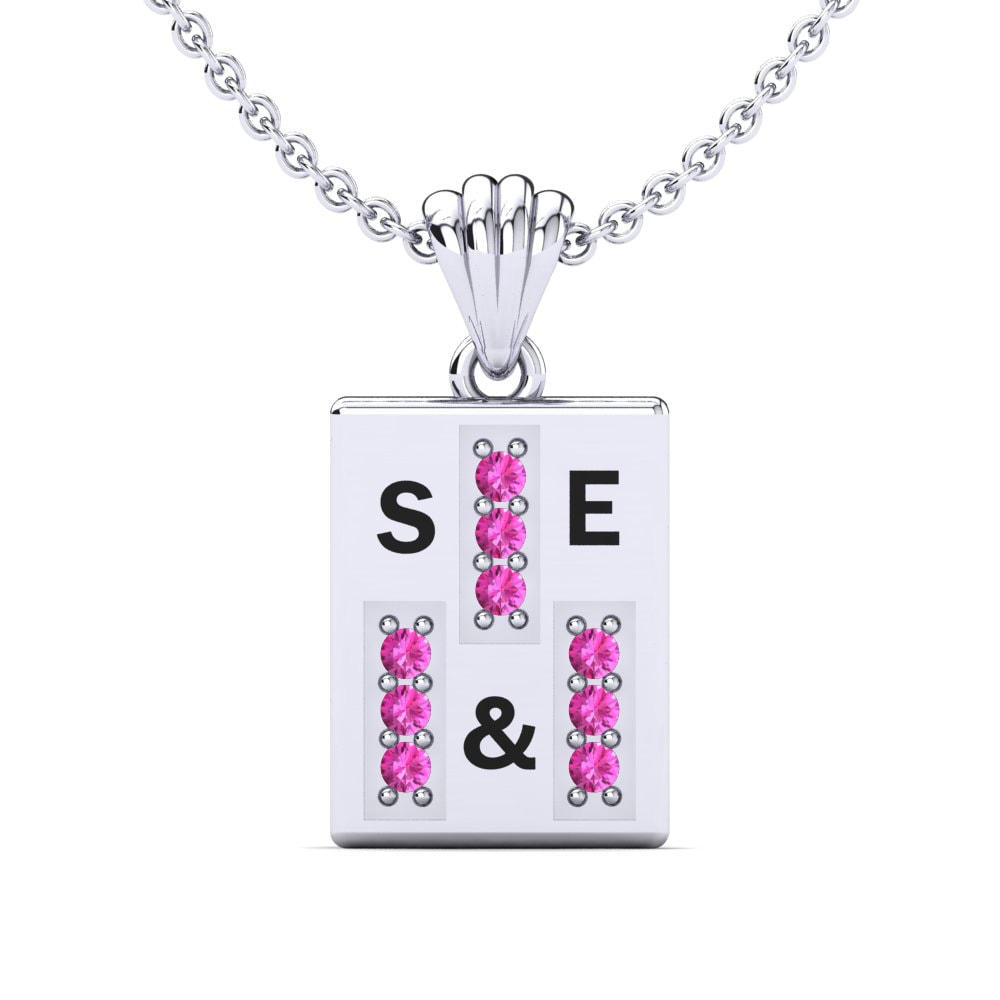 14k Oro Blanco Turmalina rosa Colgante de Mujer Phyre