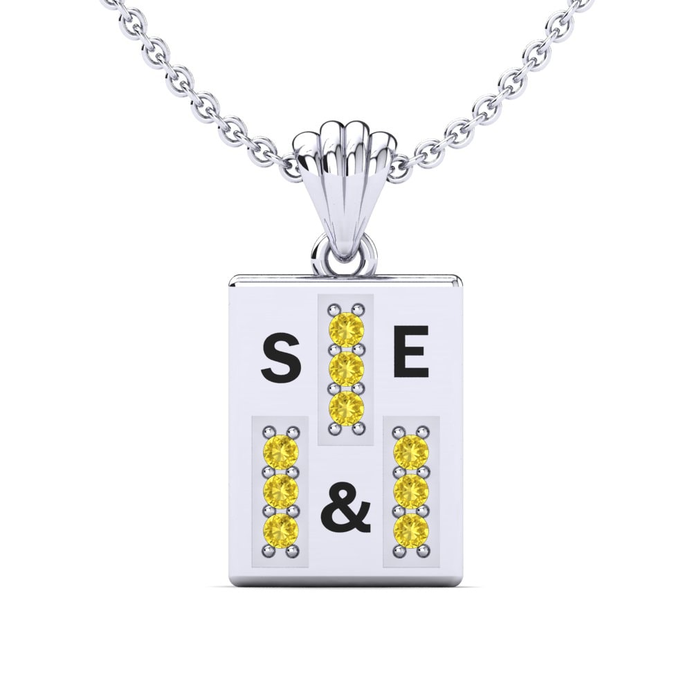 14k Oro Blanco Zafiro amarillo Colgante de Mujer Phyre