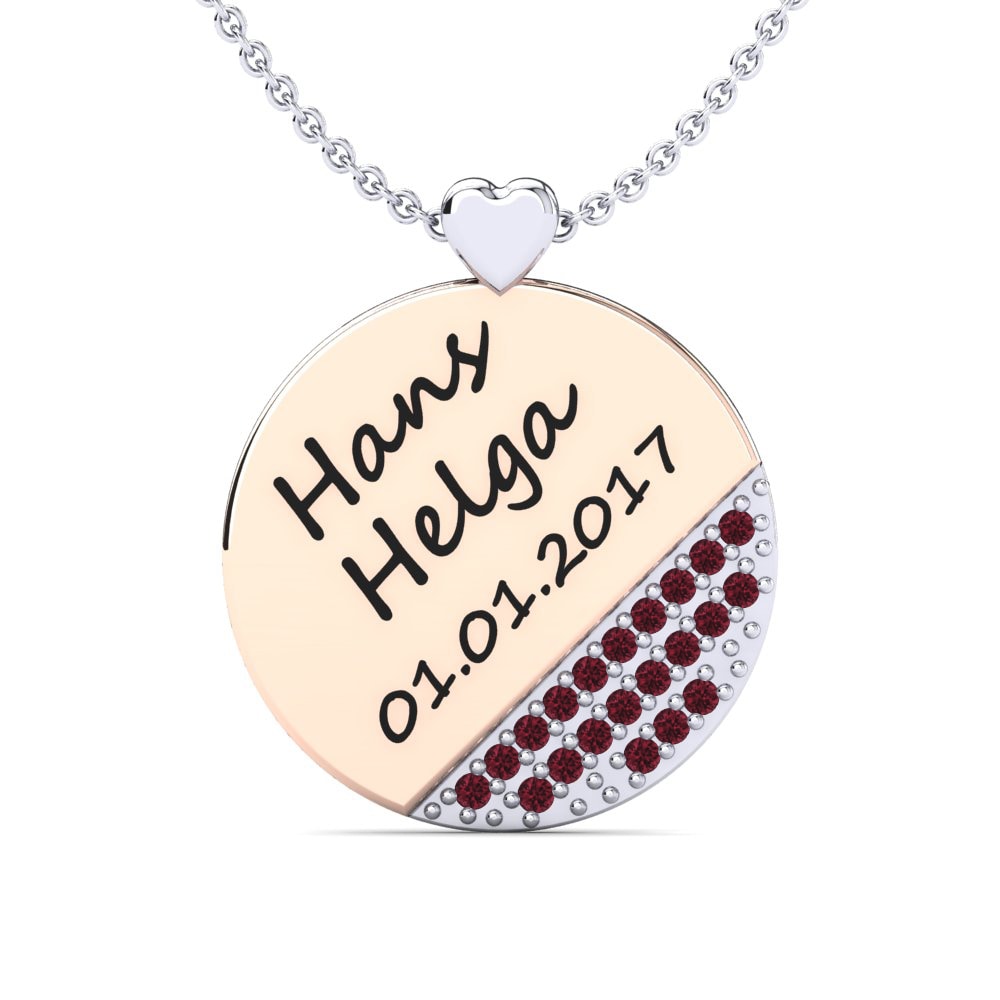 14k Oro Blanco & Rosa Granate Collar de Mujer Piera