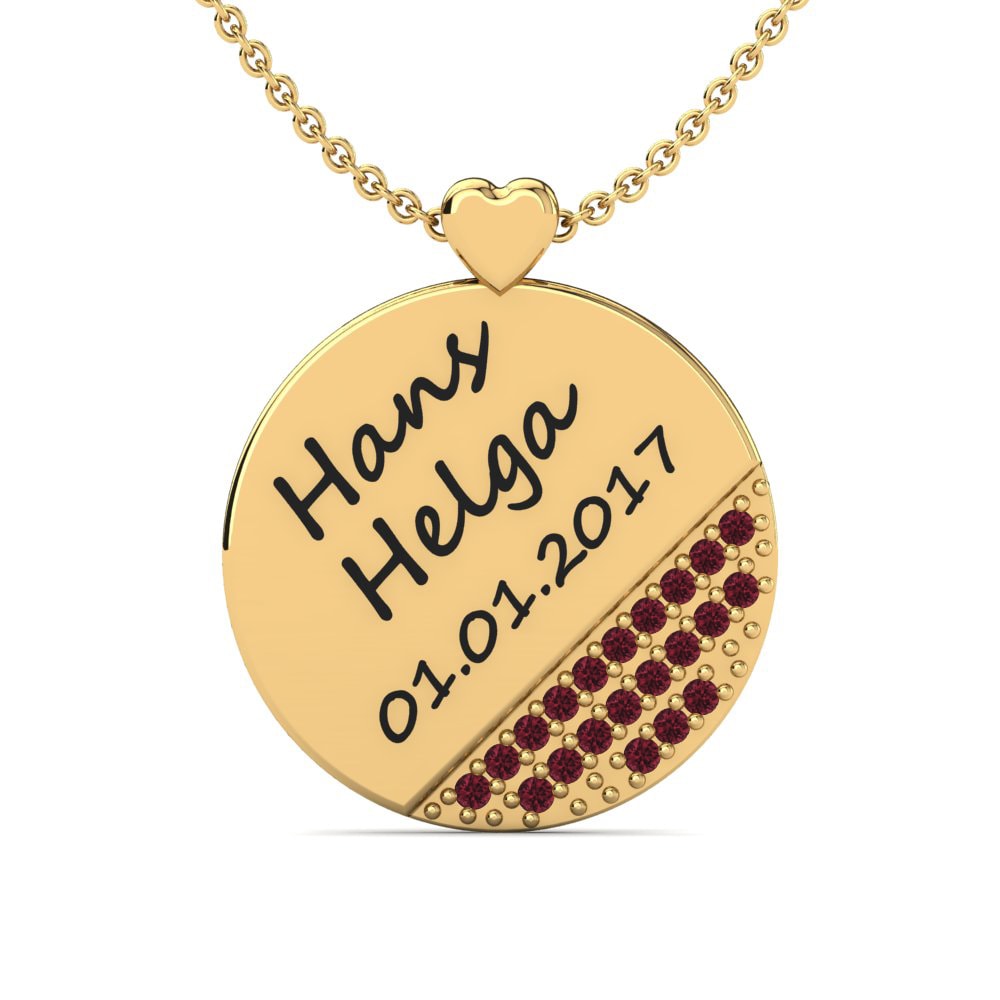 14k Oro Amarillo Granate Collar de Mujer Piera