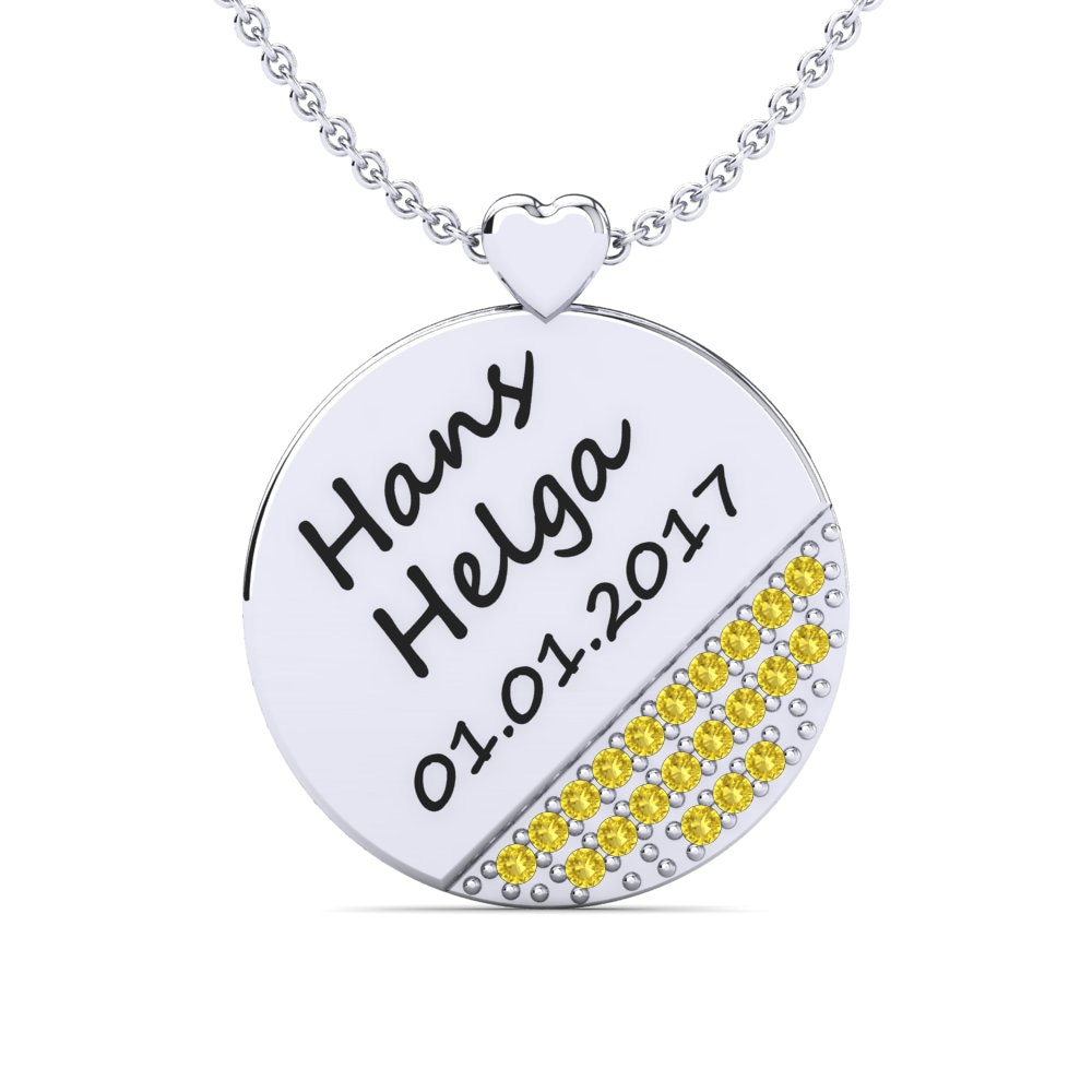 14k Oro Blanco Zafiro amarillo Collar de Mujer Piera