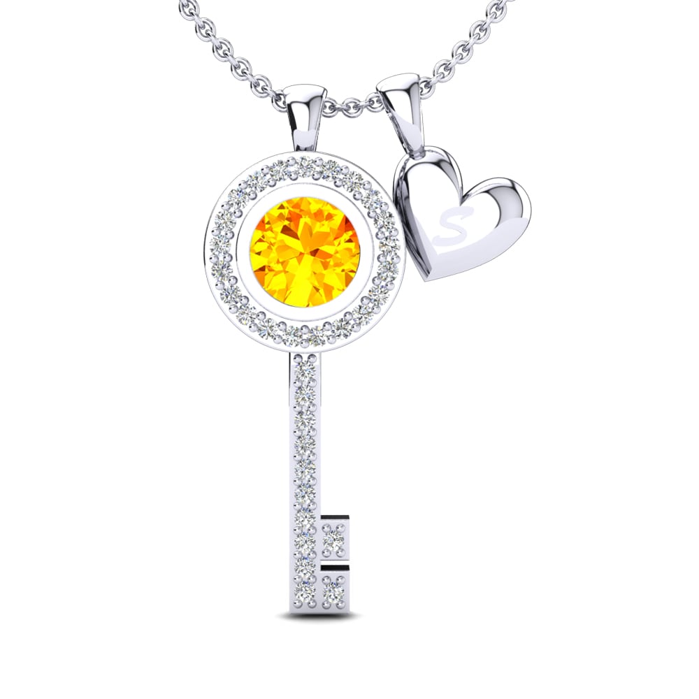 14k Oro Blanco Citrino Colgante de Mujer Siberut