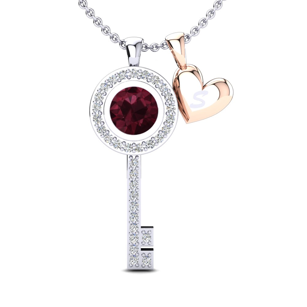 14k Oro Blanco & Rosa Granate Colgante de Mujer Siberut