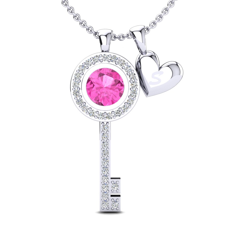 14k Oro Blanco Turmalina rosa Colgante de Mujer Siberut