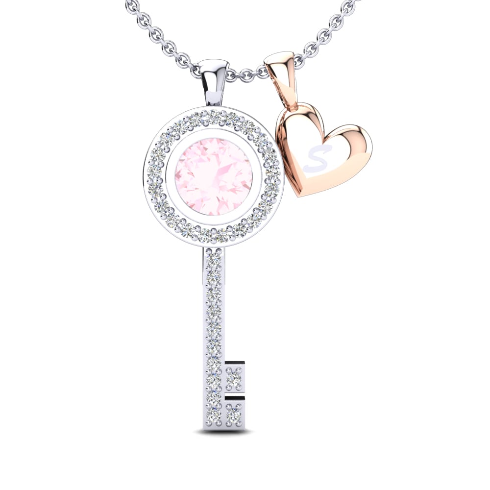 14k Oro Blanco & Rosa Cuarzo rosa Colgante de Mujer Siberut