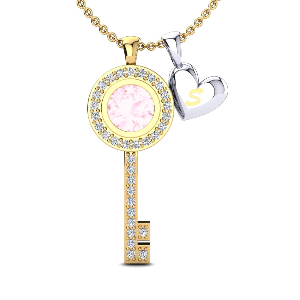 14k Oro Amarillo & Blanco Cuarzo rosa Colgante de Mujer Siberut