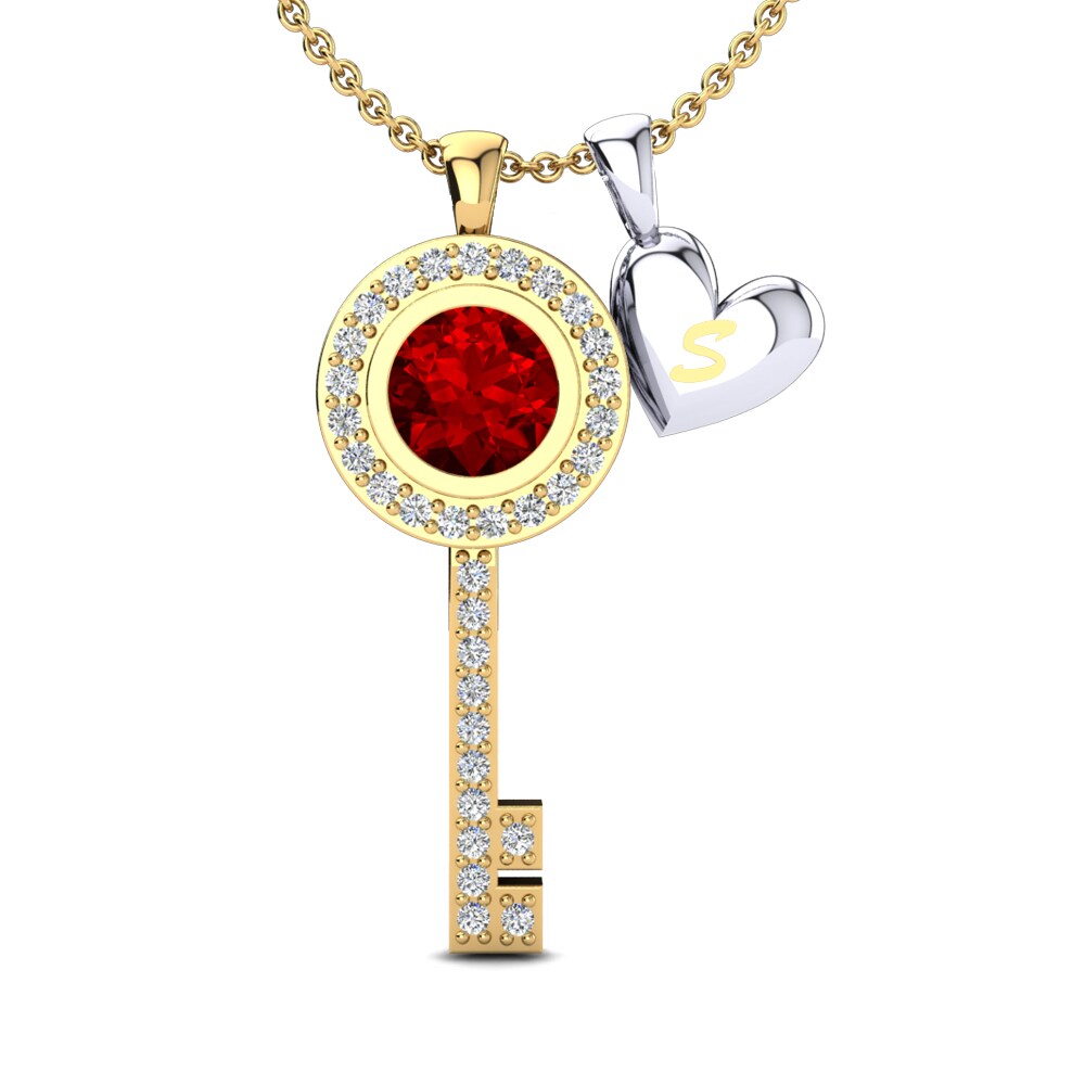 585 Gelb & Weißgold Roter Zirkonia Damen anhänger Siberut