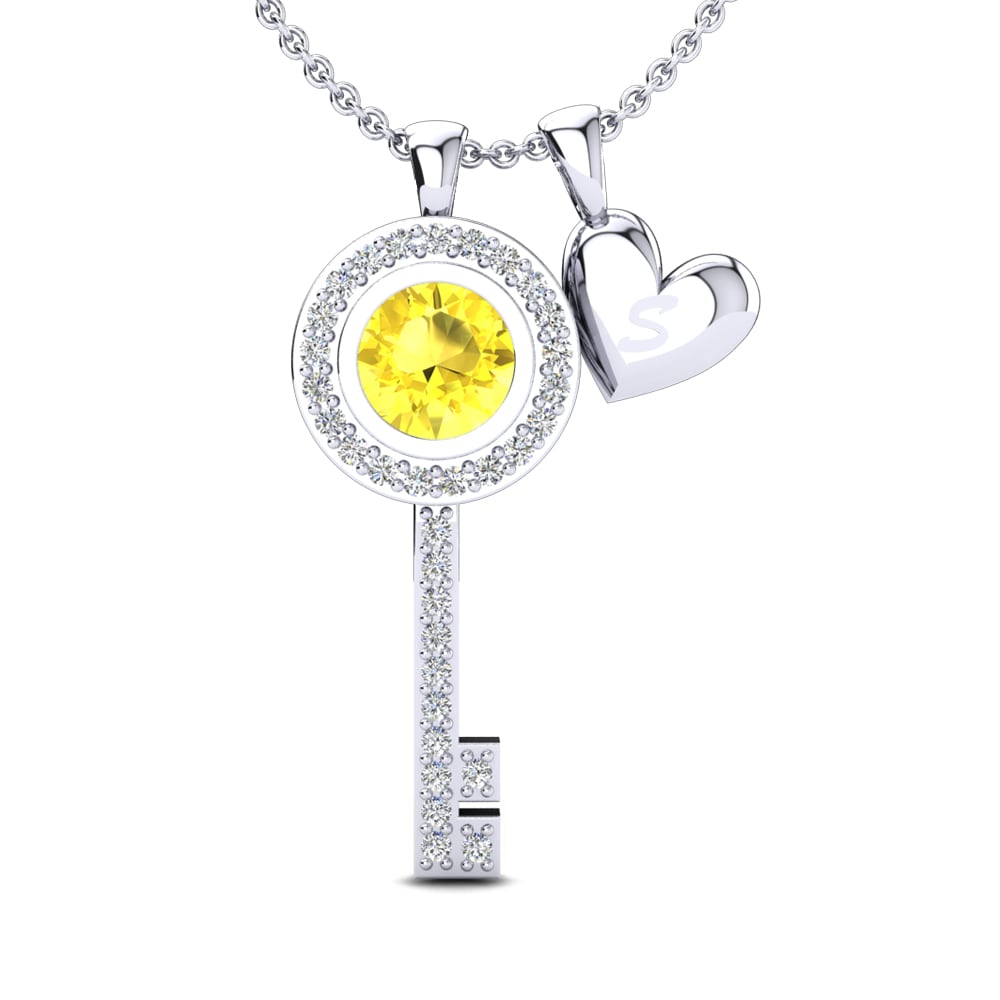 14k Oro Blanco Zafiro amarillo Colgante de Mujer Siberut