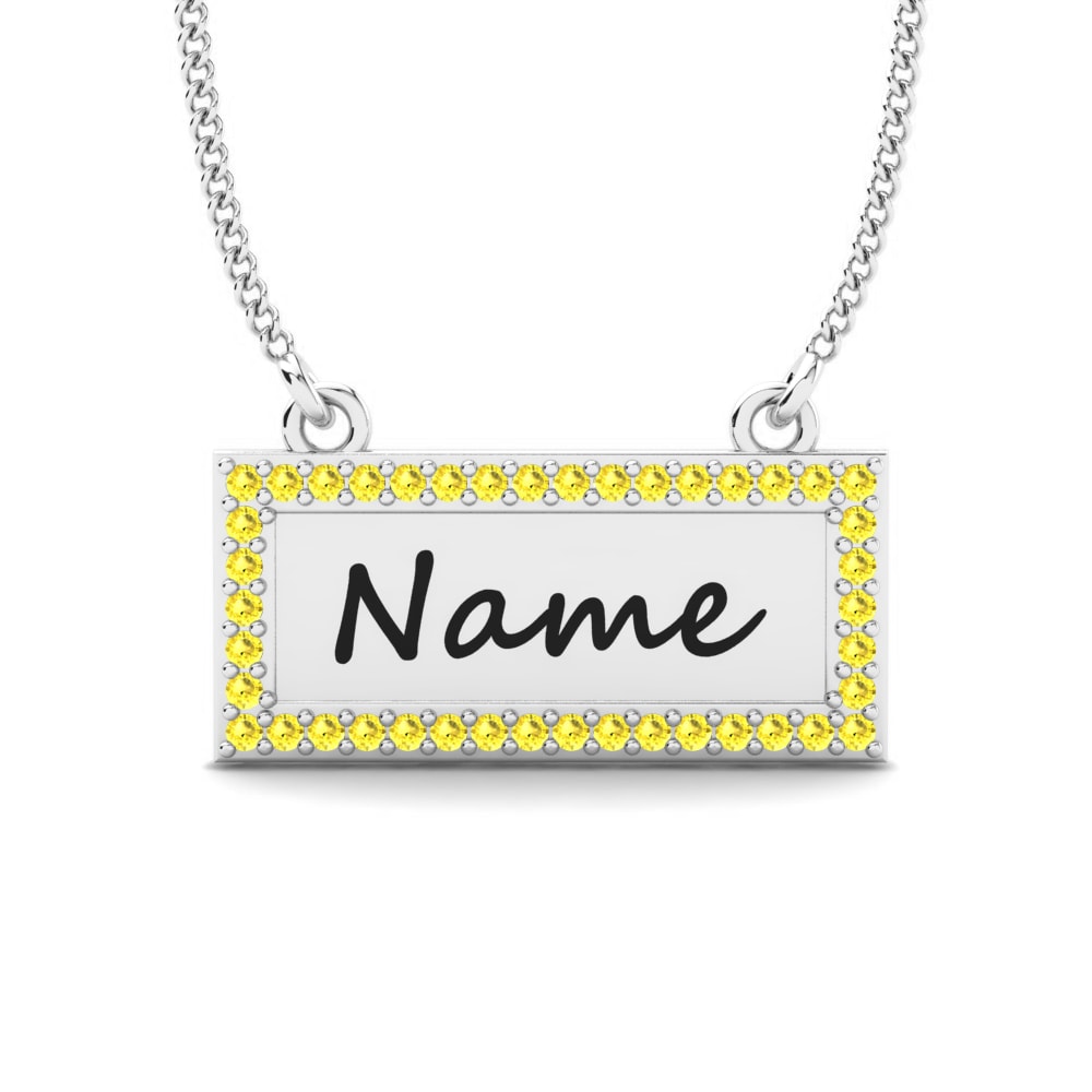 14k Oro Blanco Zafiro amarillo Collar de Mujer Thymon