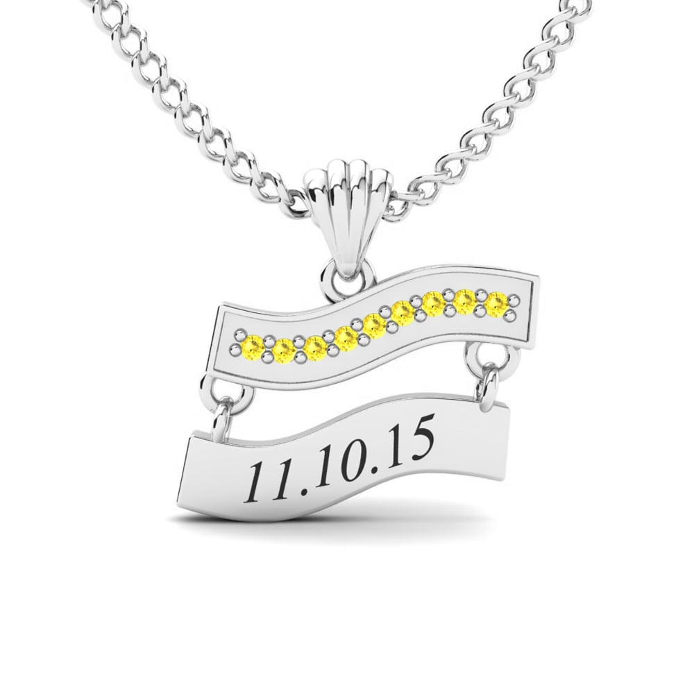 14k Oro Blanco Zafiro amarillo Colgante de Mujer Titina