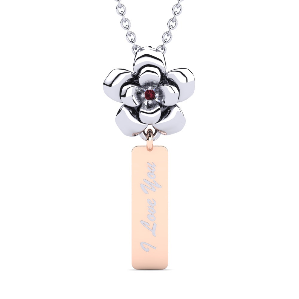 14k Oro Blanco & Rosa Granate Colgante de Mujer Yamdenal