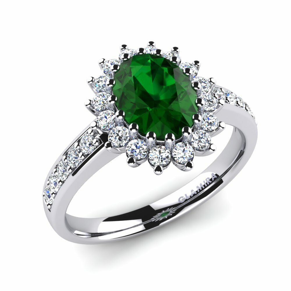 Halo Engagement Rings Lillian 585 White Gold Emerald