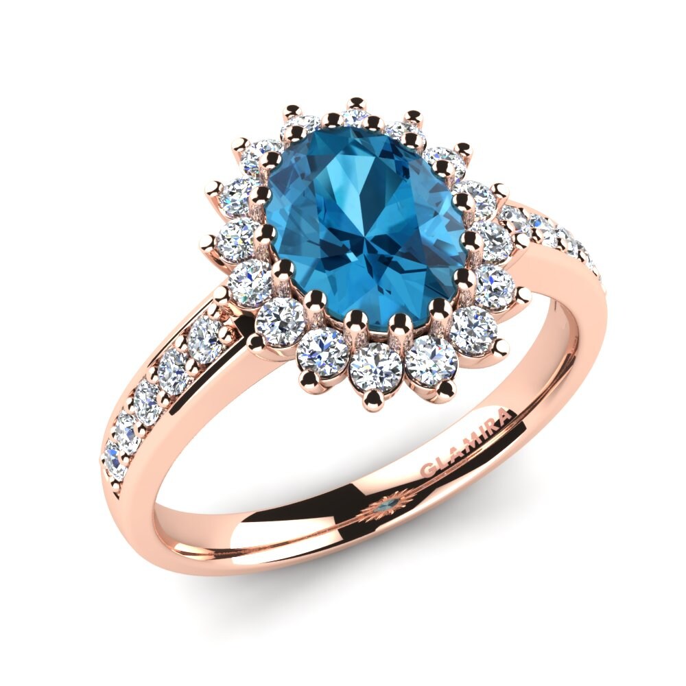 14ct Rose Gold Blue Topaz Engagement Ring Lillian