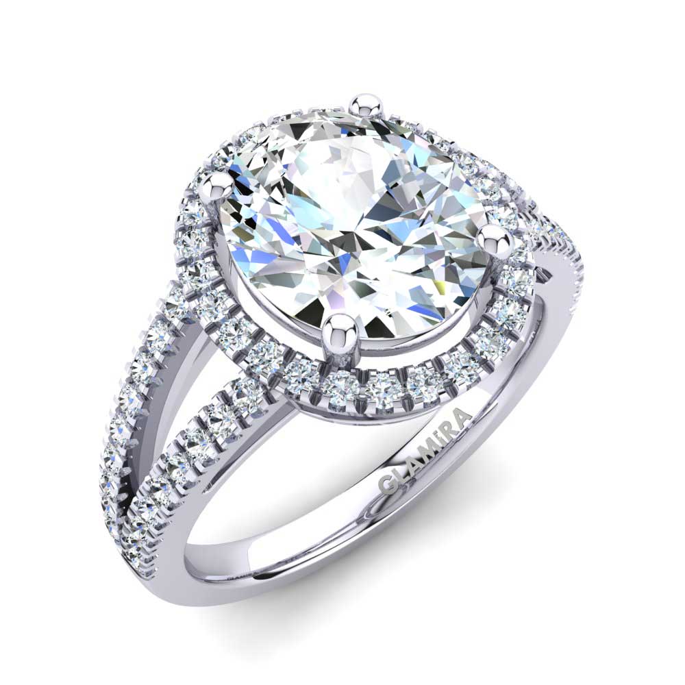 橢圓形 鑽石 鈀金 訂婚戒指 Roberta