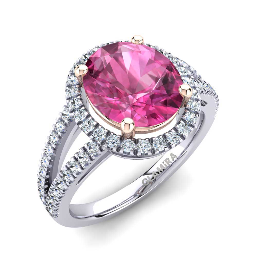 14ct White & Rose Gold Pink Tourmaline Engagement Ring Roberta
