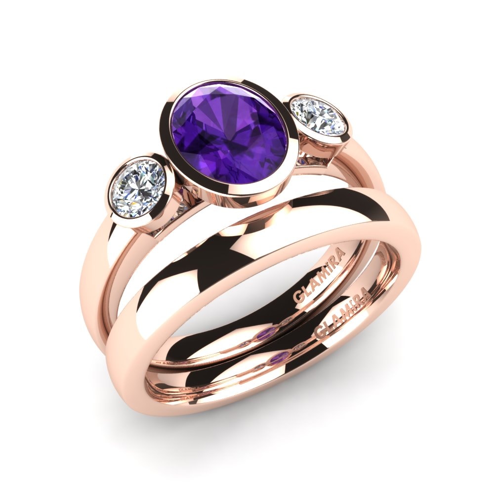 9ct Rose Gold Amethyst Bridal Set Exquisite