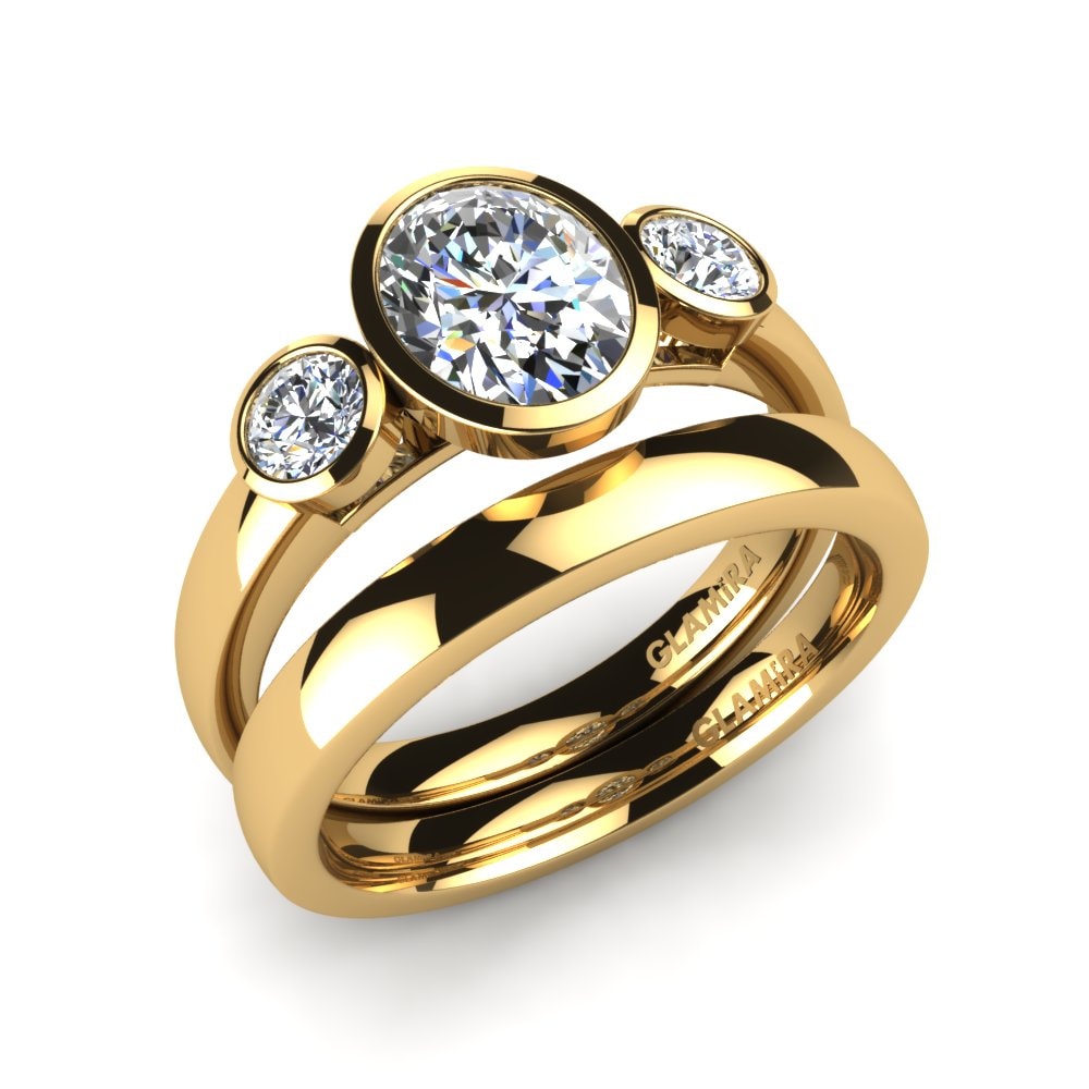 14k Oro Amarillo Circonita Set de Anillos Exquisite